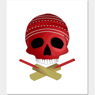 Cricket Ball Skull and Crossed Cricket Bats Posters and Art